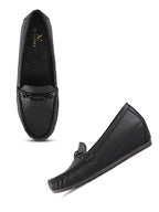 Classic Textured Vamp Buckle Detail Wedge Loafers