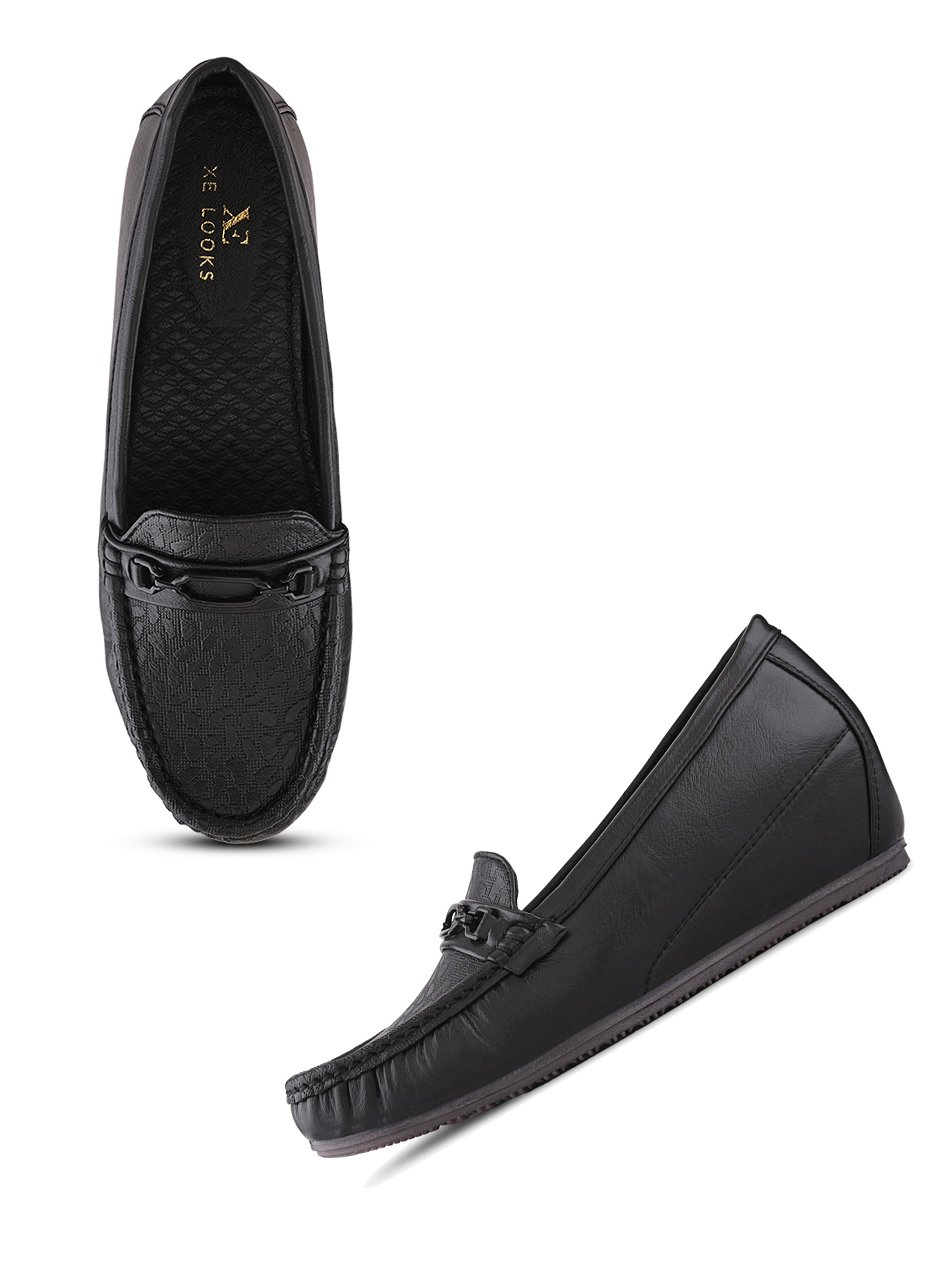 Classic Textured Vamp Buckle Detail Wedge Loafers