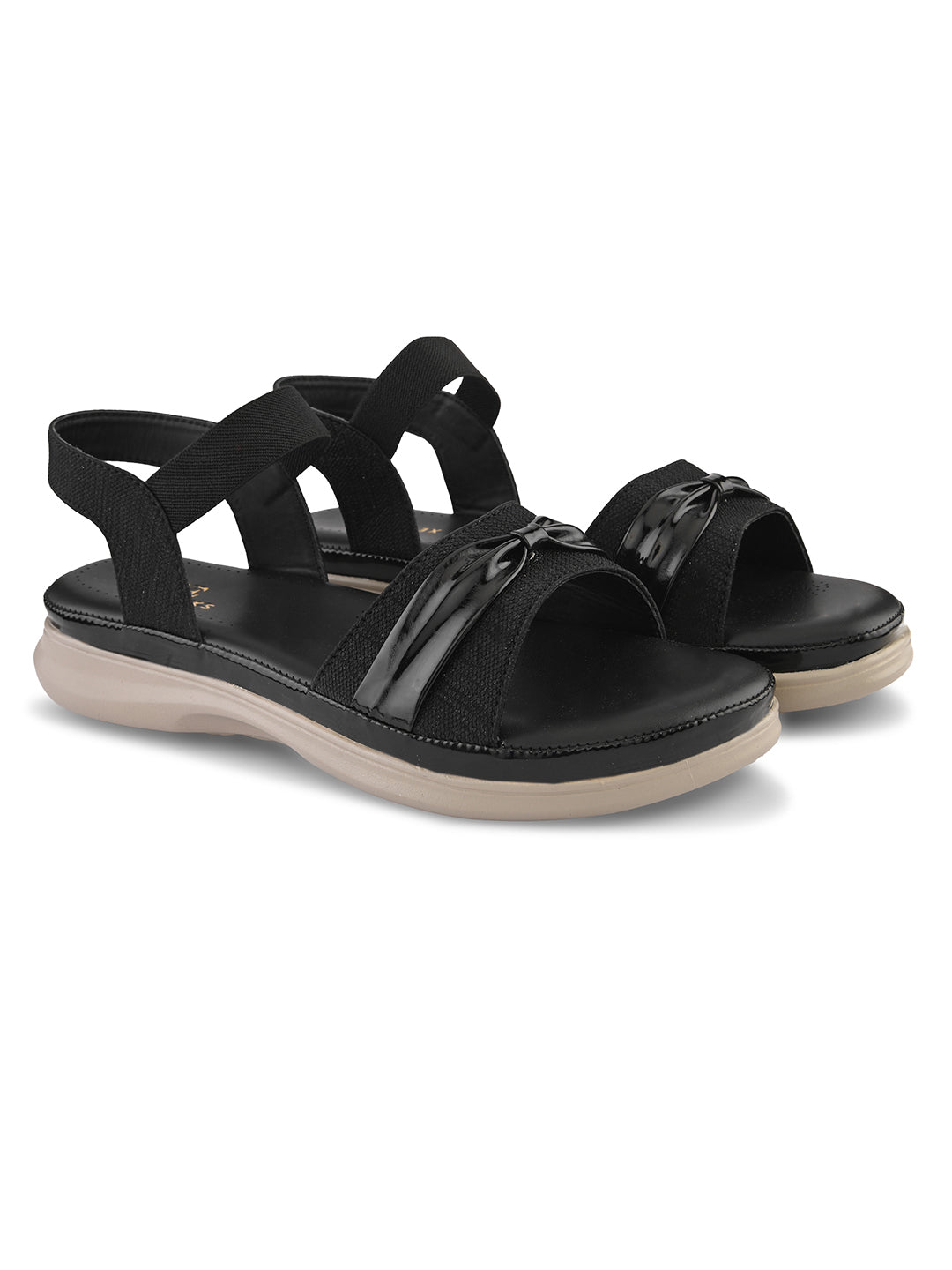 Elegant Bow Detail Comfort Sandals With Secure Ankle Strap