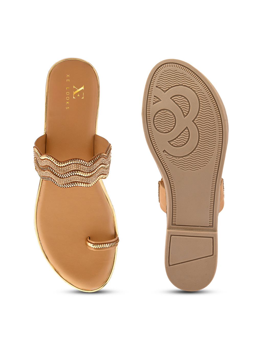 Stylish Ethnic Slip-On Flats with Sparkling Wavy Detailing