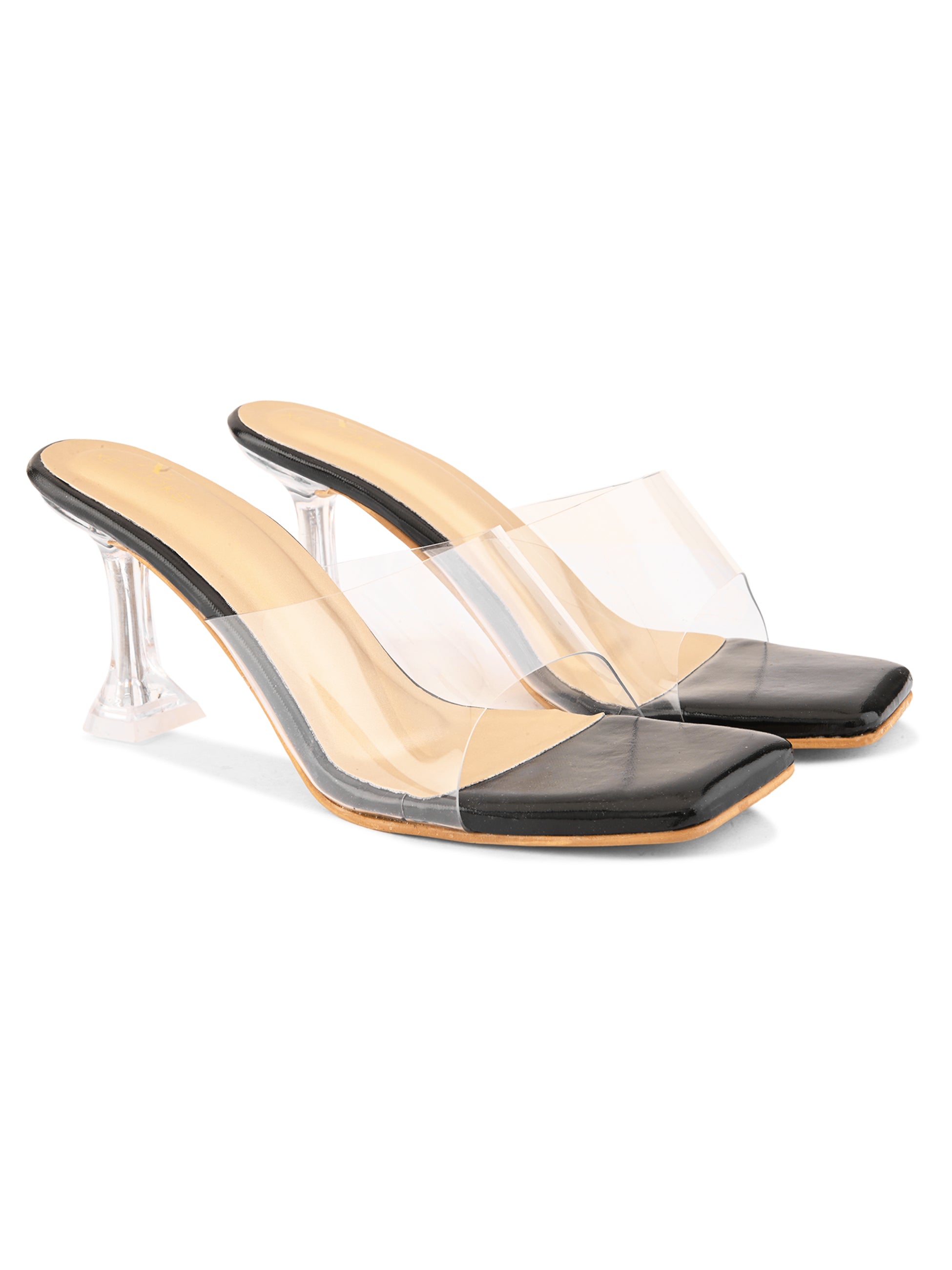 Transparent Strap  Footbed Sandal with Clear Flared Heel