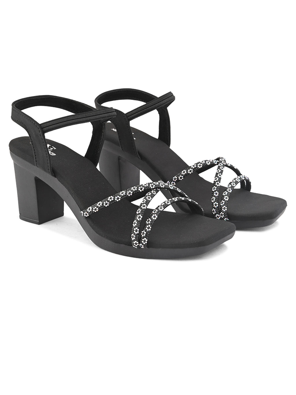 Sparkling Criss-Cross Straps Block Heel Sandal