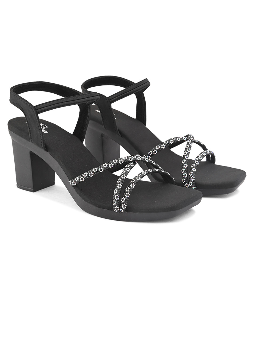 Sparkling Criss-Cross Straps Block Heel Sandal