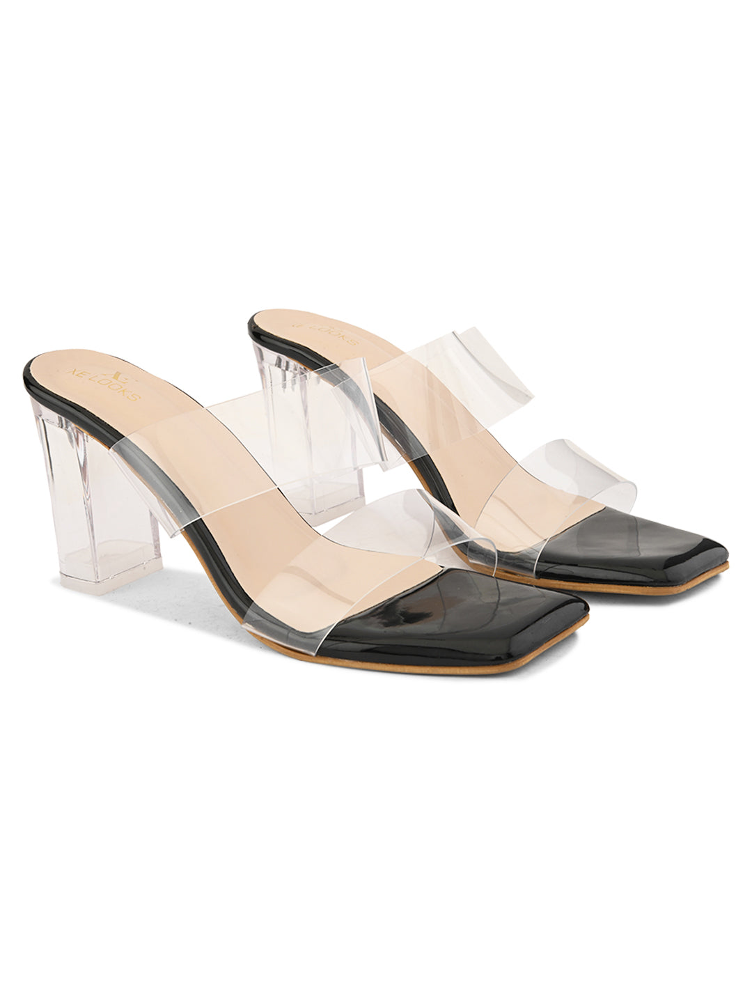 Transparent Double Strap  Sandal with Clear Block Heel