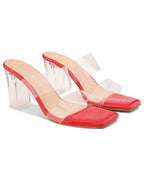 Transparent Double Strap  Sandal with Clear Block Heel