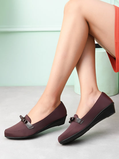 Elegant & Versatile Bow Design Wedge Heel Ballerinas