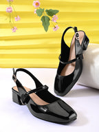 Elegant Slingback Block Heels with Bow Detail
