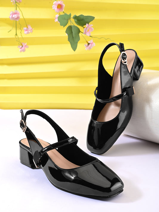 Elegant Slingback Block Heels with Bow Detail