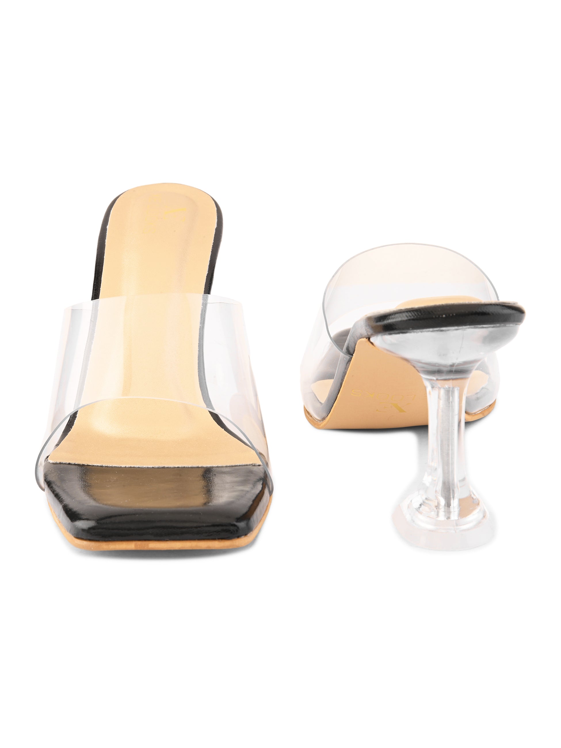 Transparent Strap  Footbed Sandal with Clear Flared Heel