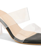 Transparent Double Strap  Sandal with Clear Block Heel
