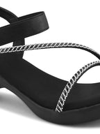 Classic Wedge Sandals Metallic Beaded Crisscross Straps