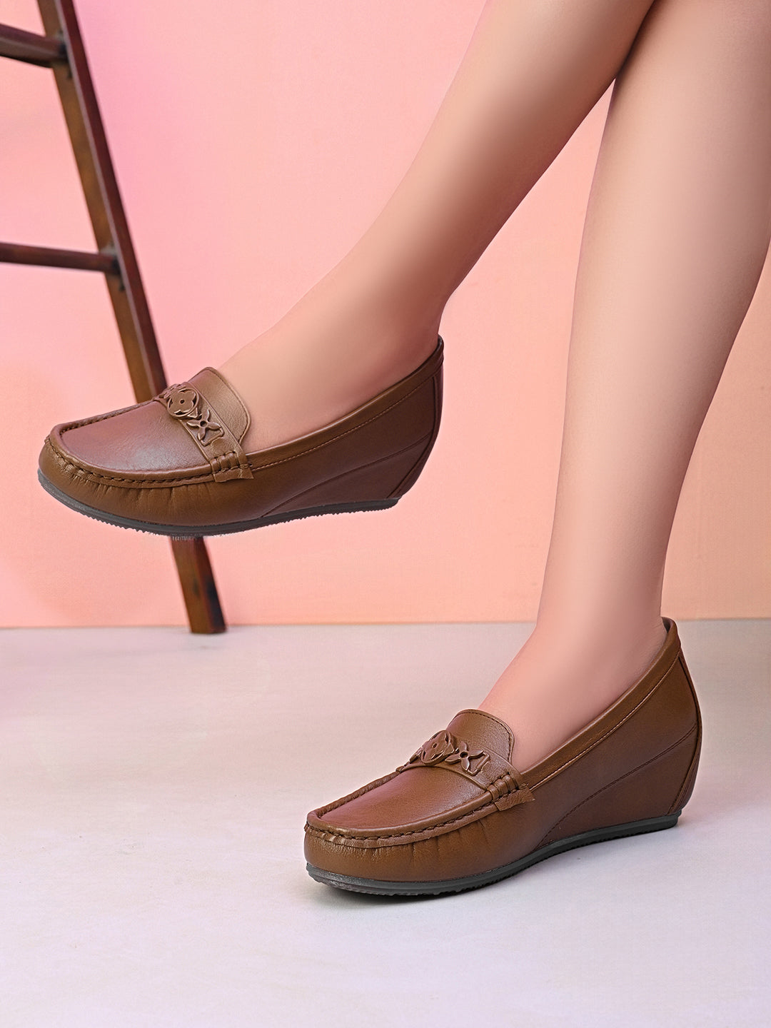 Classic Buckle Accent Comfort Wedge Heel Loafers