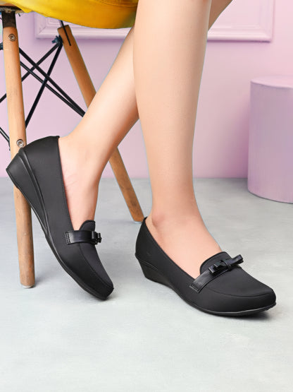 Elegant & Versatile Bow Design Wedge Heel Ballerinas