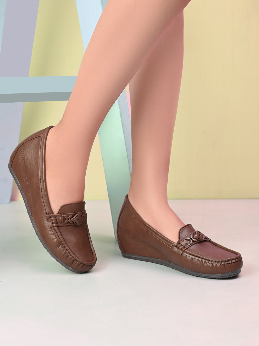 Classic Buckle Accent Comfort Wedge Heel Loafers