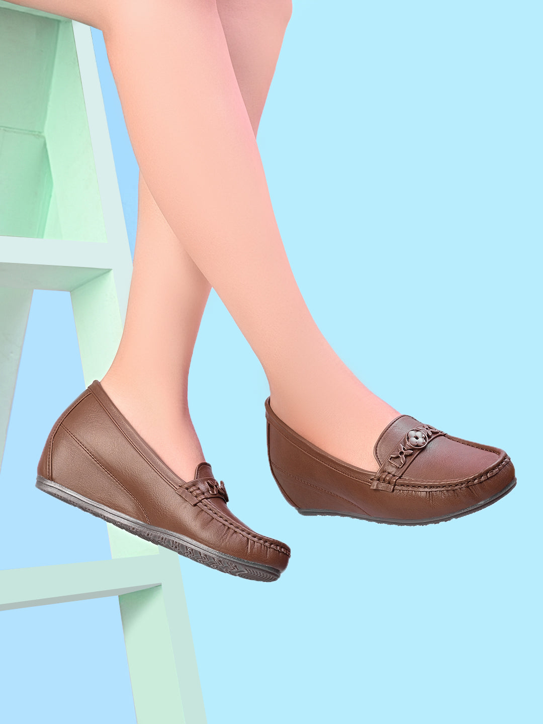 Classic Buckle Accent Comfort Wedge Heel Loafers