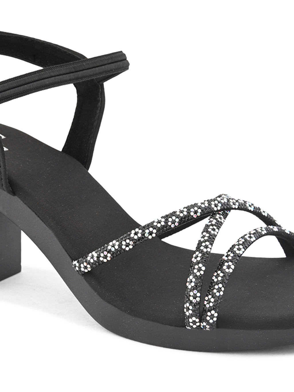 Sparkling Criss-Cross Straps Block Heel Sandal