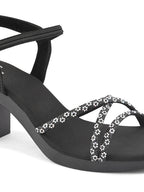 Sparkling Criss-Cross Straps Block Heel Sandal