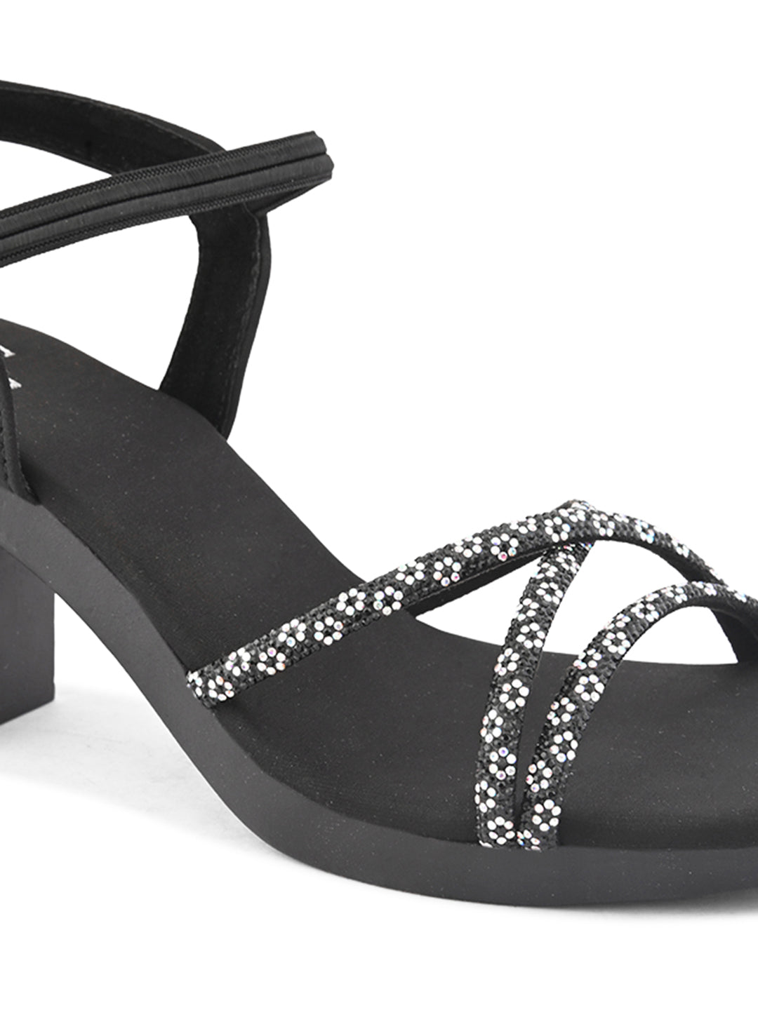 Sparkling Criss-Cross Straps Block Heel Sandal