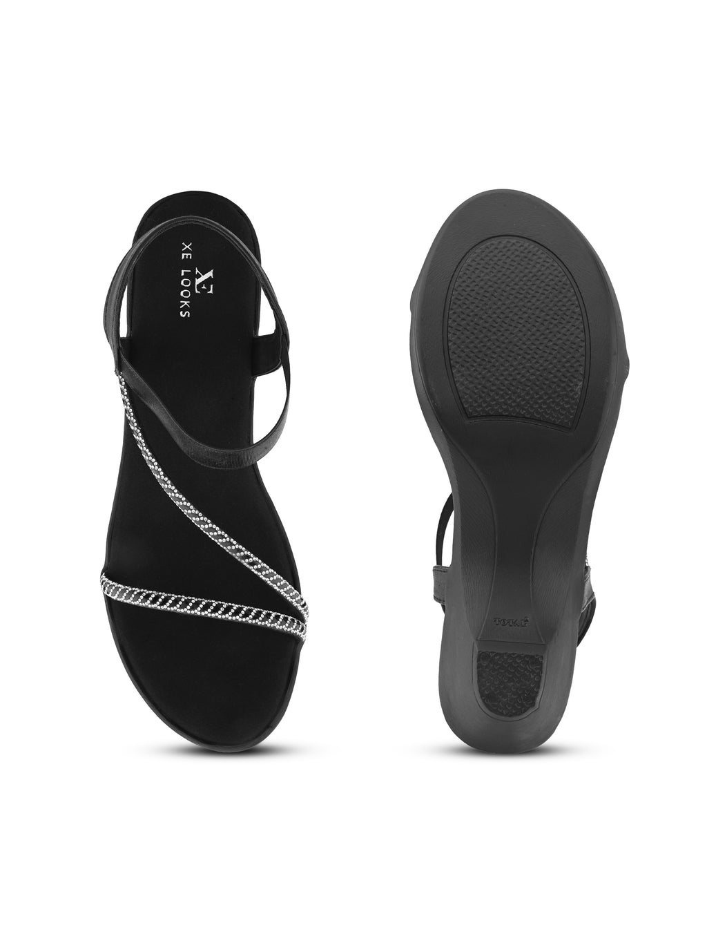 Classic Wedge Sandals Metallic Beaded Crisscross Straps