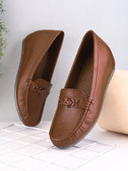 Classic Buckle Accent Comfort Wedge Heel Loafers