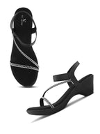 Classic Wedge Sandals Metallic Beaded Crisscross Straps