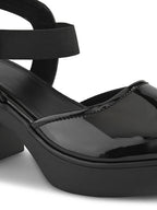Classic Patent Block Heel Pumps with Backstrap Soft Cushioned Formal Shoes