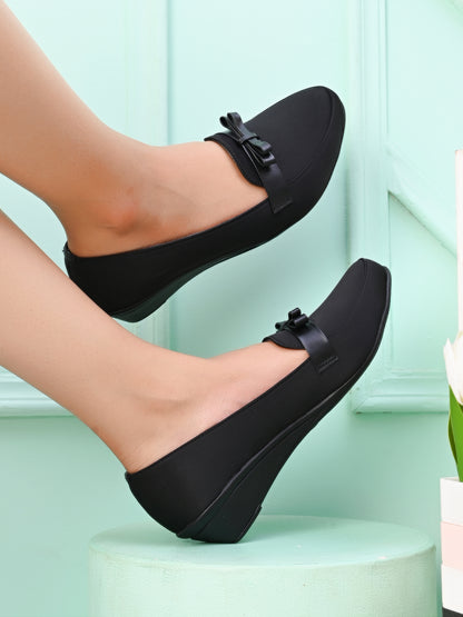 Elegant & Versatile Bow Design Wedge Heel Ballerinas