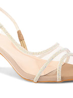 Rhinestone-Studded Clear Strap Slingback Heels