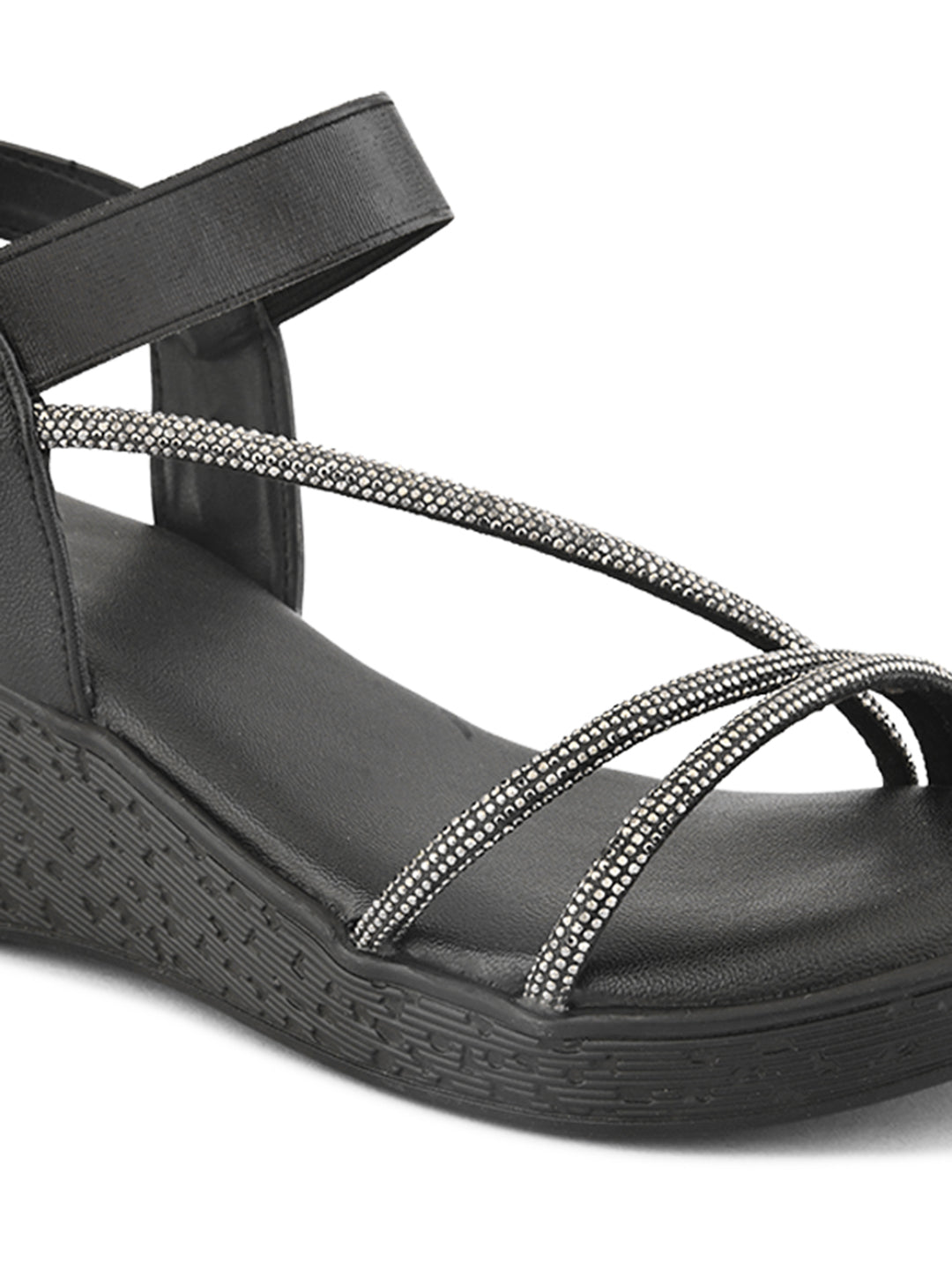 Stylish shimmer detailing straps Wedge Sandal