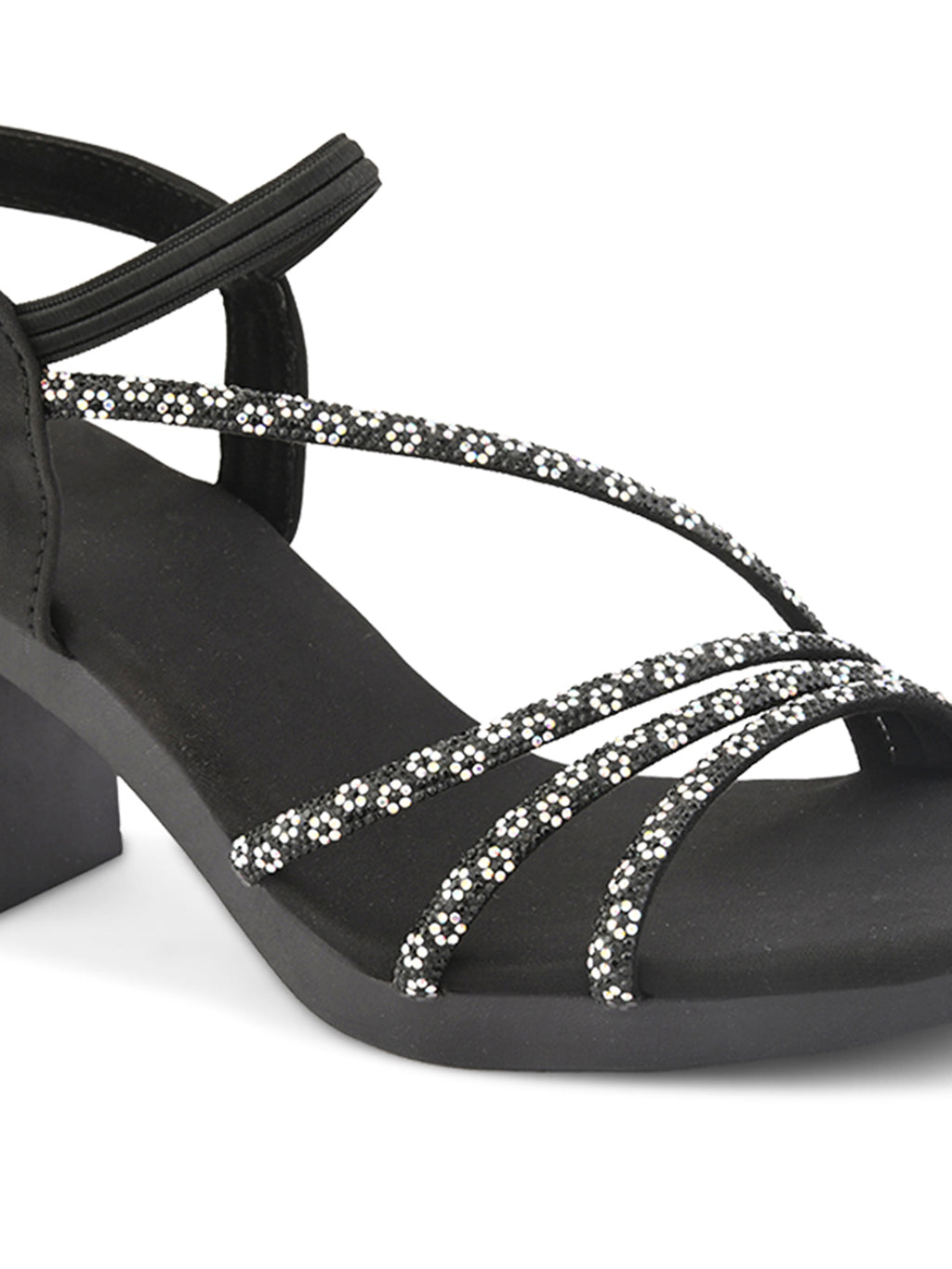 Embellished Multi-Cross Strap Block Heel Sandals
