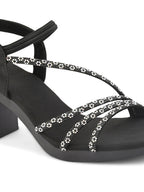 Embellished Multi-Cross Strap Block Heel Sandals
