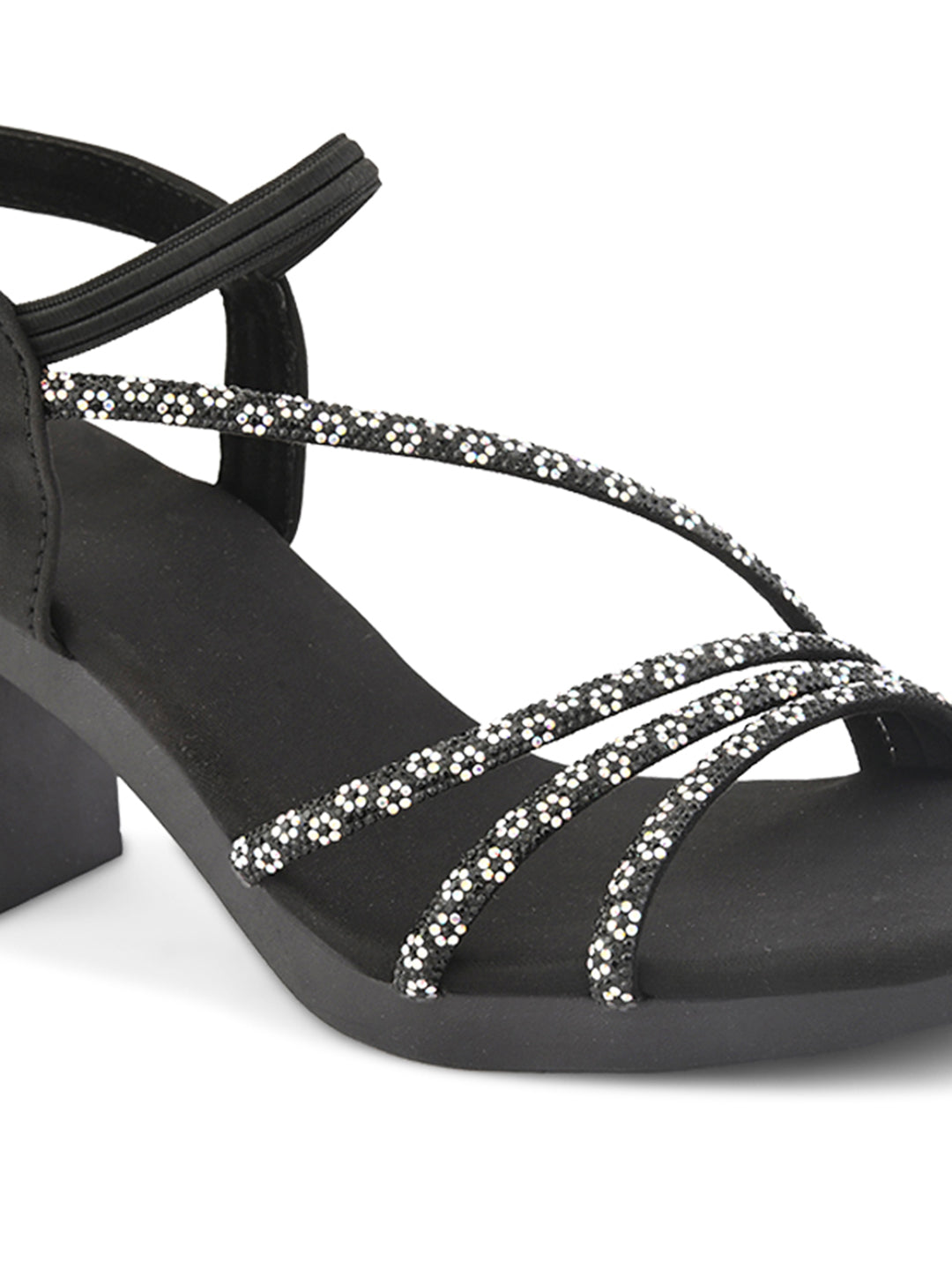 Embellished Multi-Cross Strap Block Heel Sandals