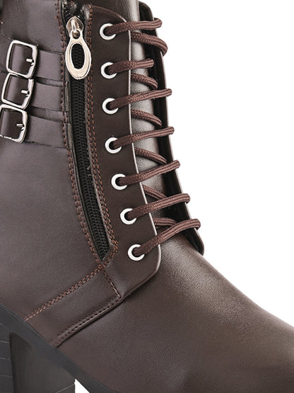 Women’s Triple Buckle Lace-Up Ankle Boots