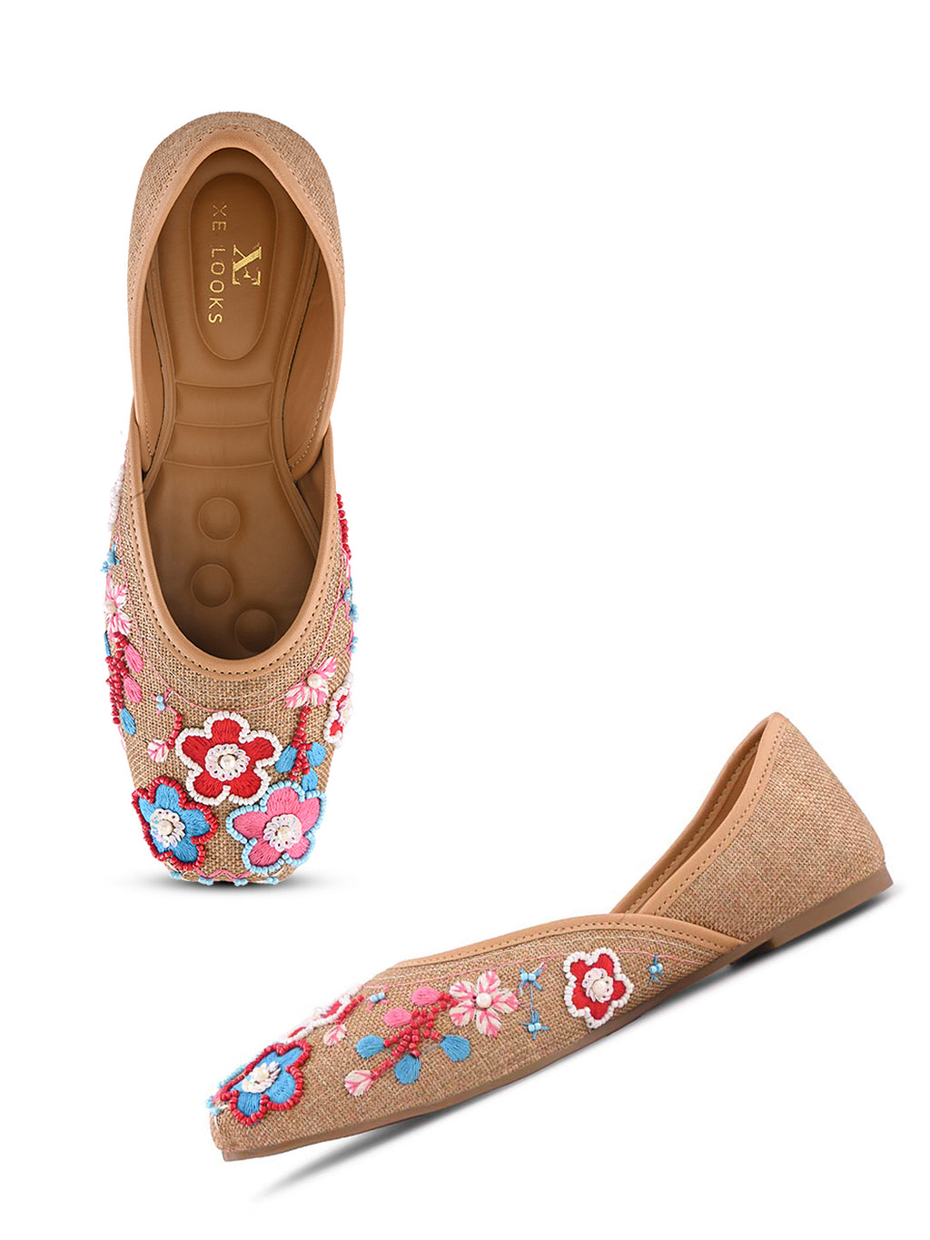 Ethnic Floral Beadwork Slip-On Juttis