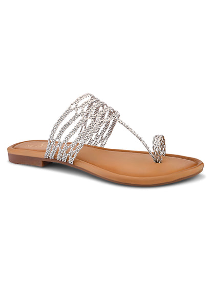 Multi-Strap Braided Toe-Ring Flats Sandal