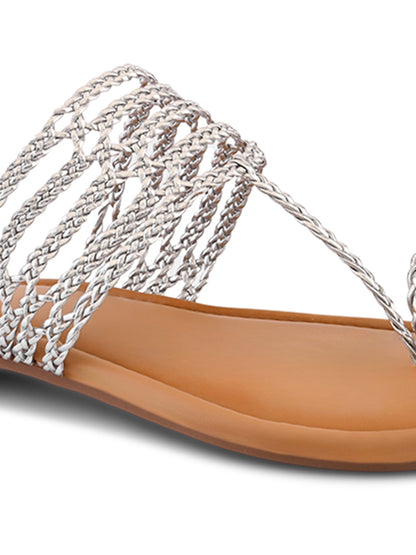 Multi-Strap Braided Toe-Ring Flats Sandal