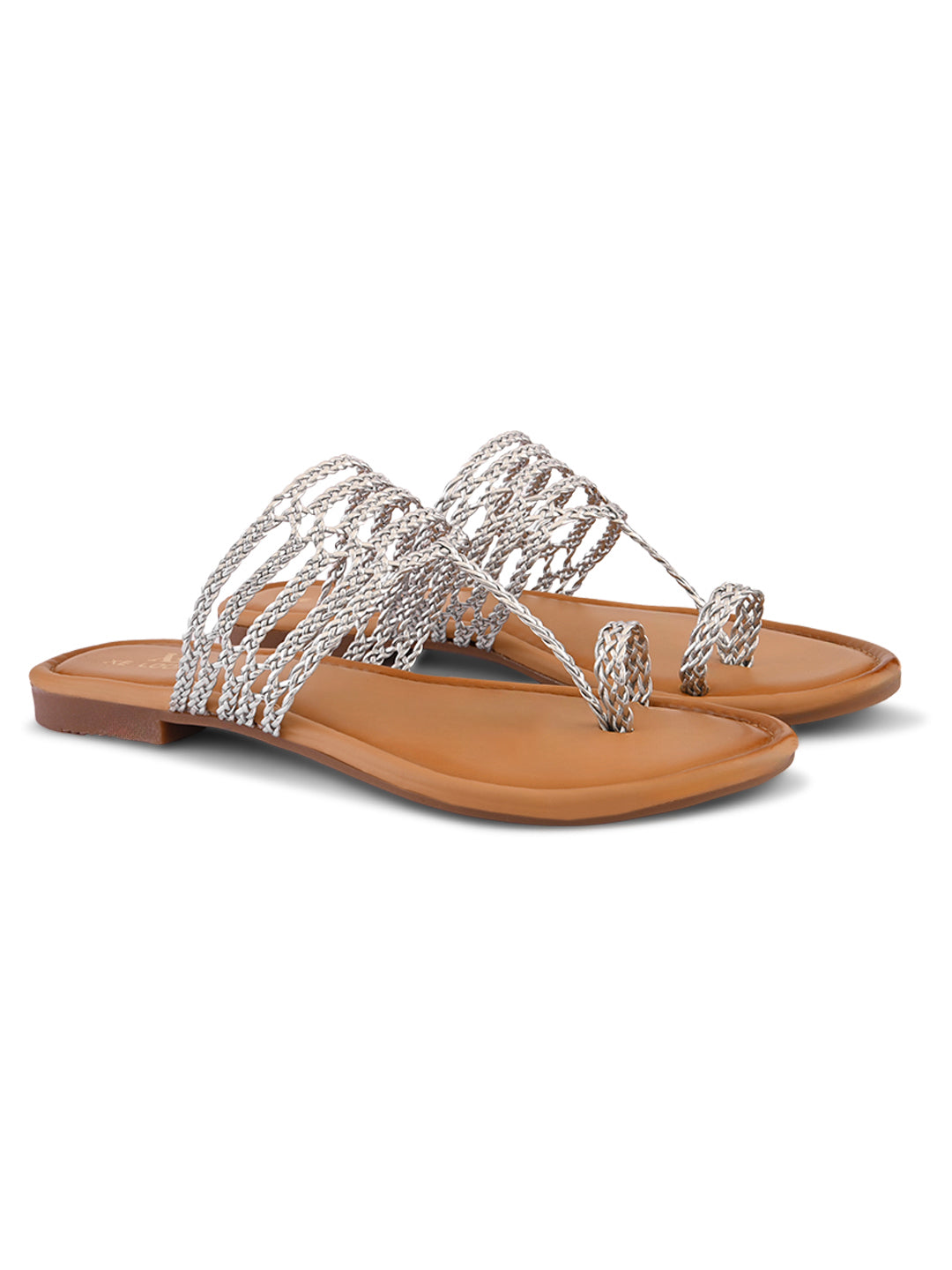 Multi-Strap Braided Toe-Ring Flats Sandal