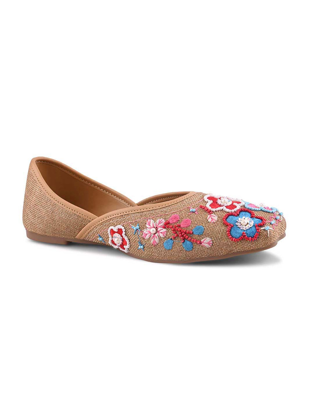 Ethnic Floral Beadwork Slip-On Juttis