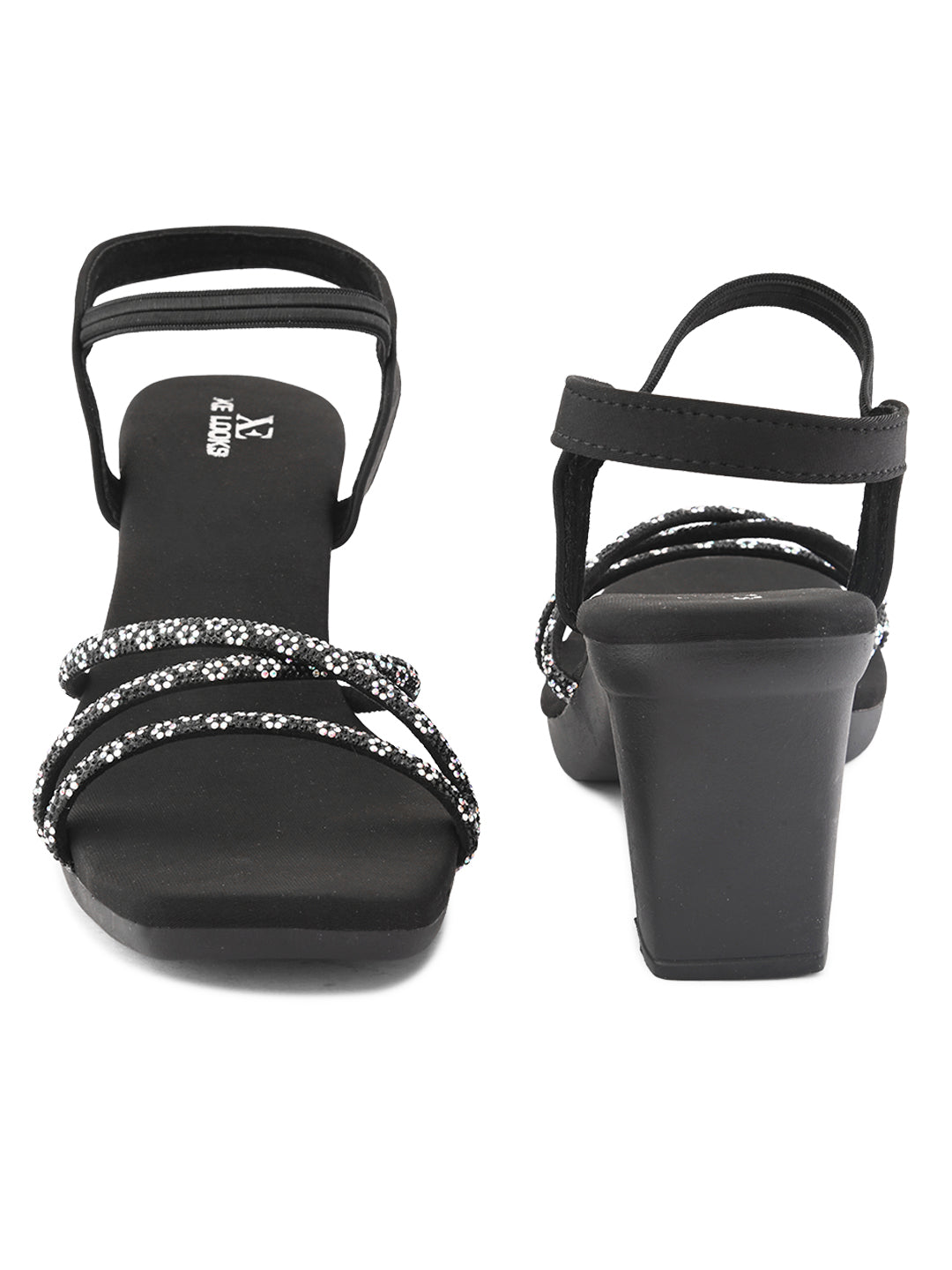 Sparkling Criss-Cross Straps Block Heel Sandal