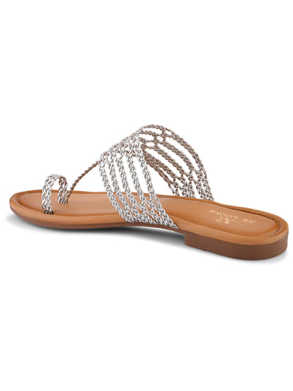 Multi-Strap Braided Toe-Ring Flats Sandal