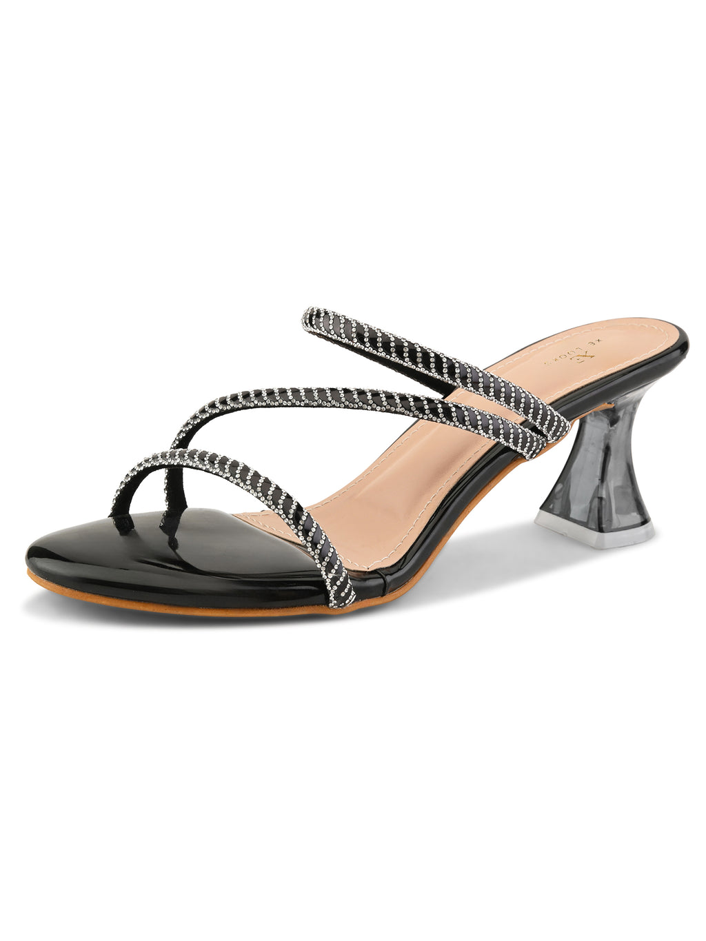 Criss-Cross Embellished Straps Block Heel Sandals
