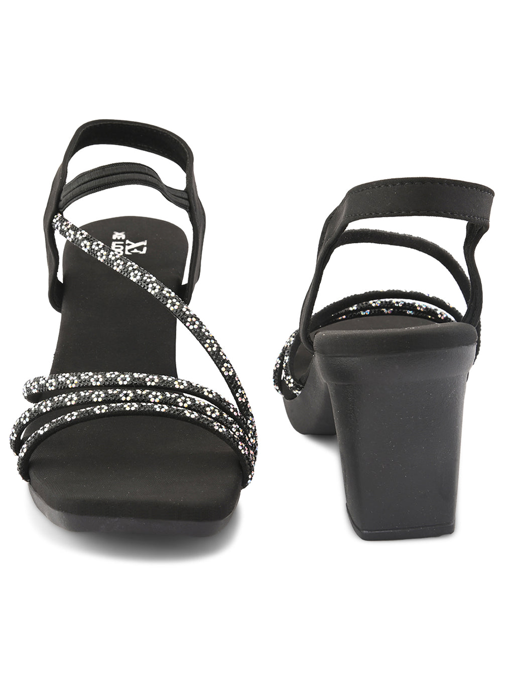 Embellished Multi-Cross Strap Block Heel Sandals
