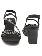 Embellished Multi-Cross Strap Block Heel Sandals