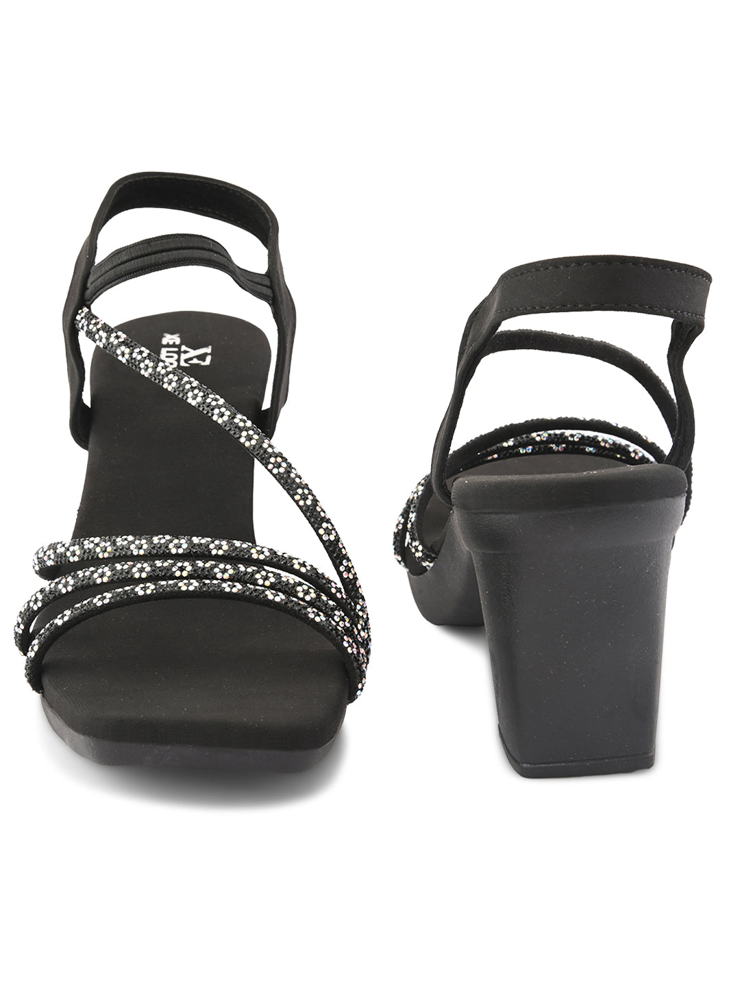 Embellished Multi-Cross Strap Block Heel Sandals