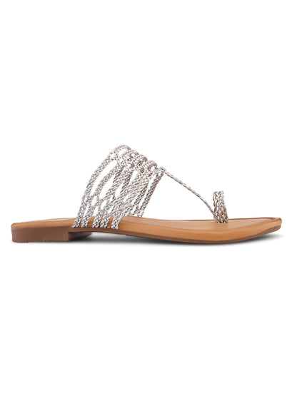 Multi-Strap Braided Toe-Ring Flats Sandal