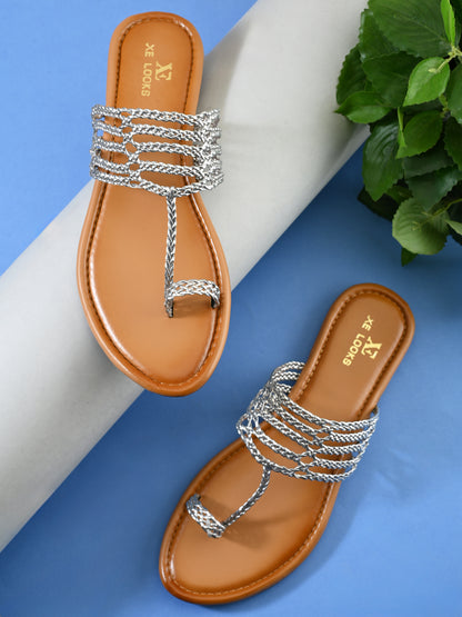 Multi-Strap Braided Toe-Ring Flats Sandal