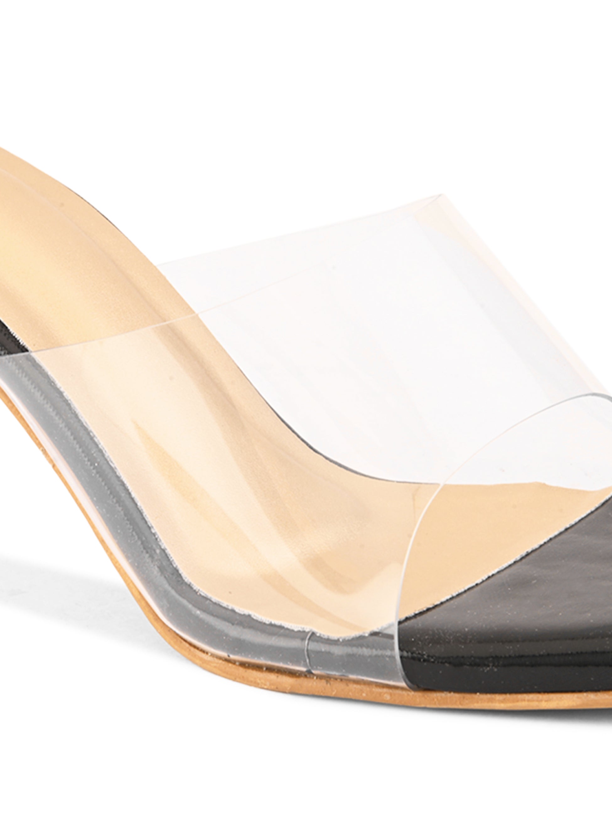 Transparent Strap  Footbed Sandal with Clear Flared Heel