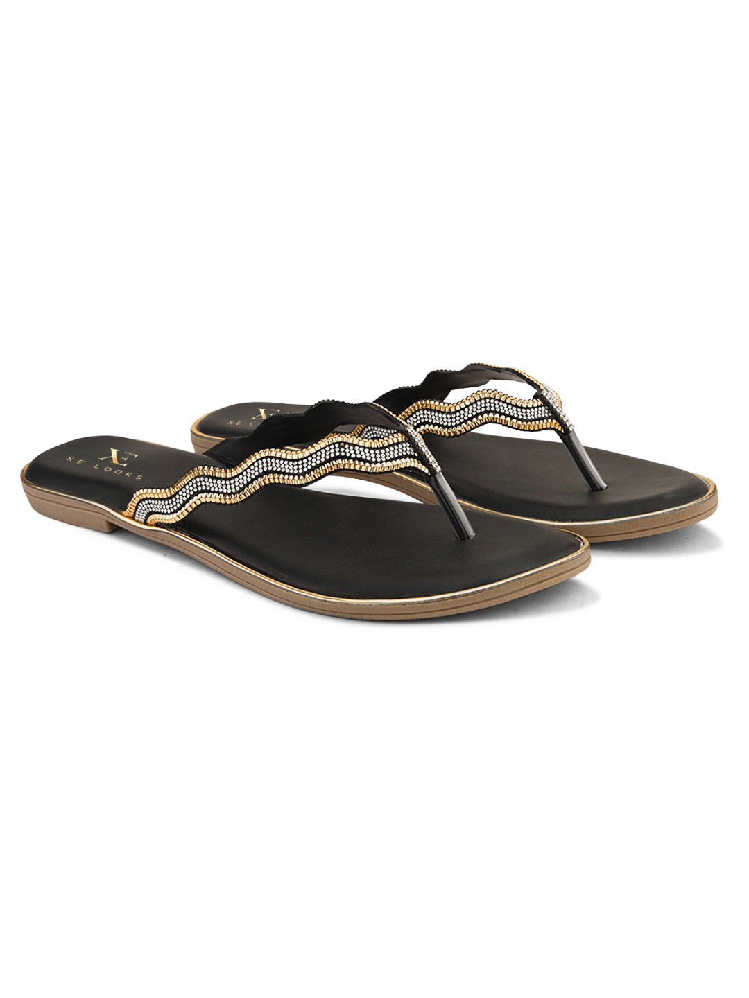 Traditional Slip-On Sandals with Stone-Styled Strap Design