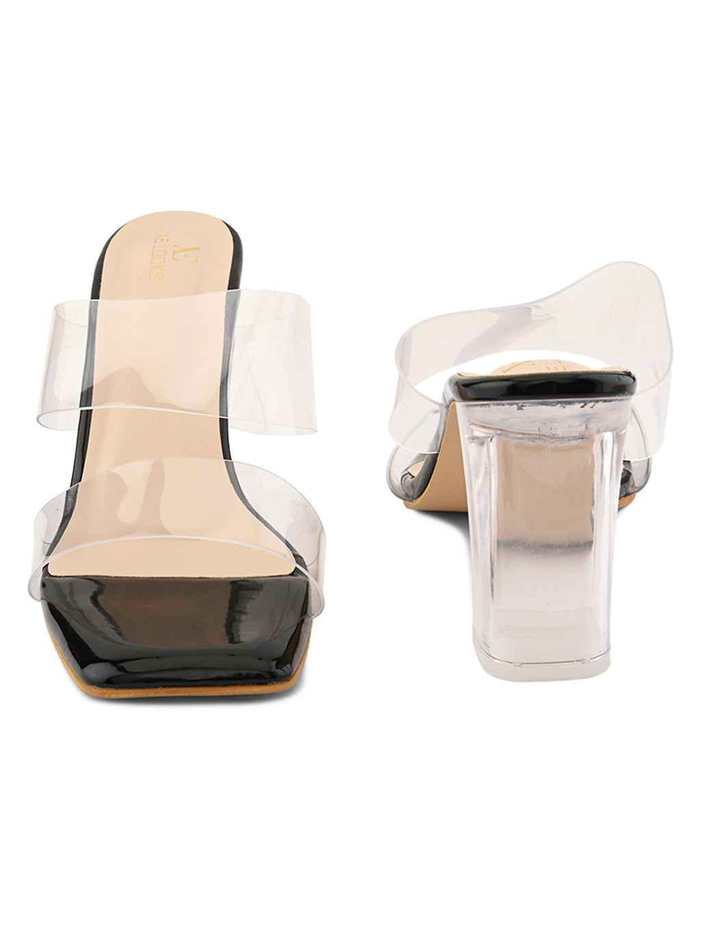 Transparent Double Strap  Sandal with Clear Block Heel
