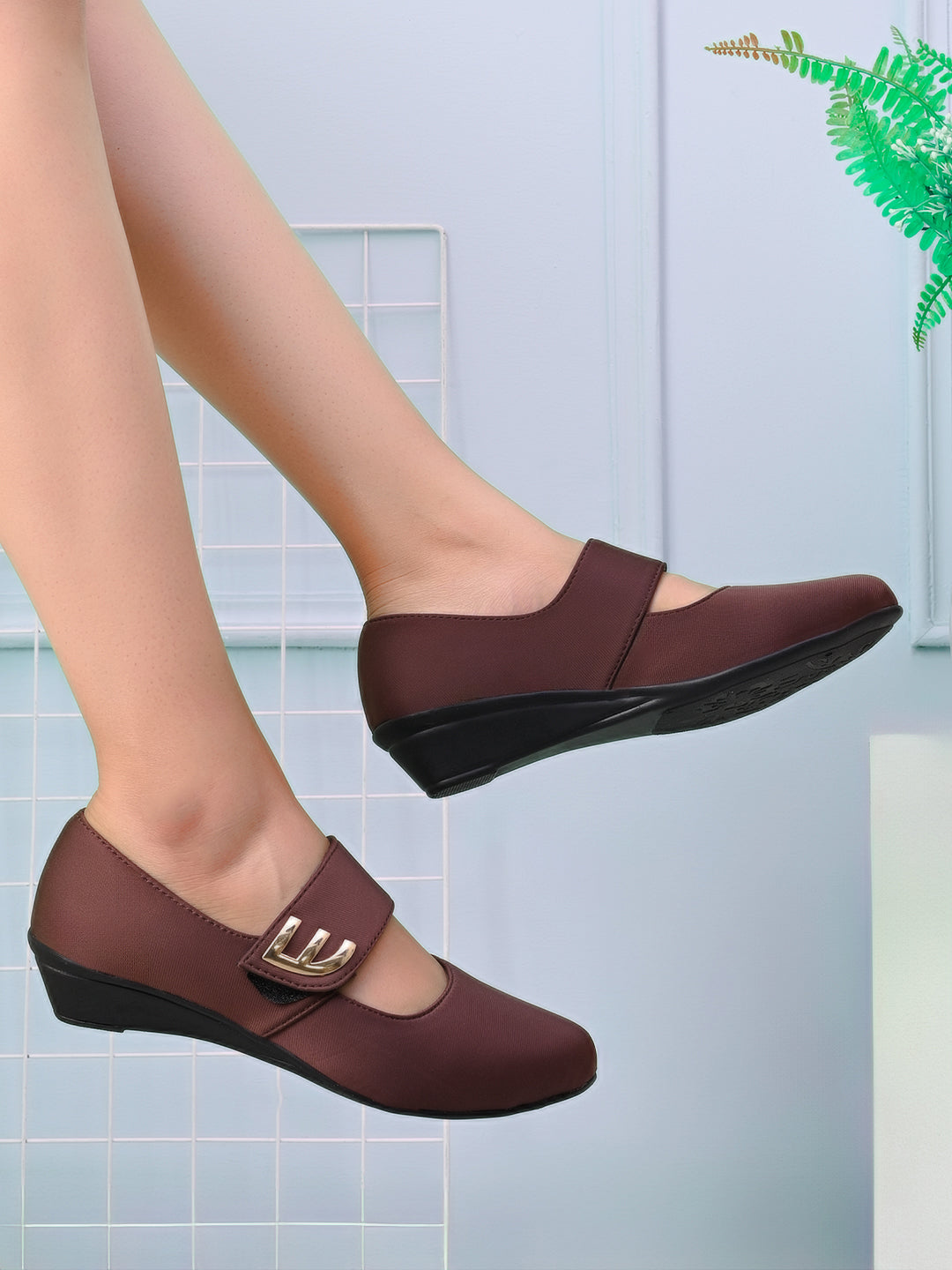 Classic & Timeless Stylish Buckle Wedge Heel Ballerinas